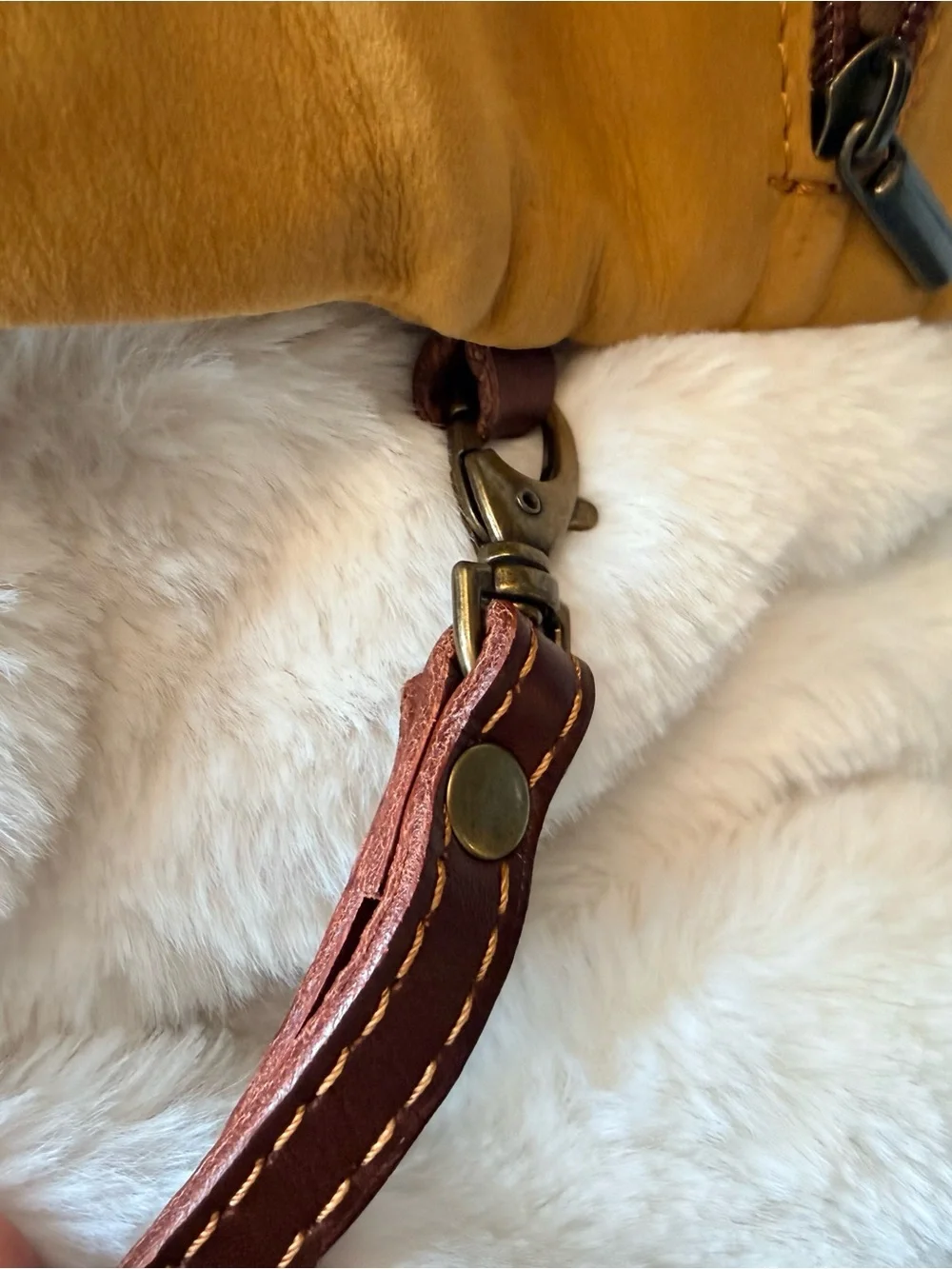 Toscana Mustard Yellow Nubuck Leather Wristlet Clutch with Brown Strap